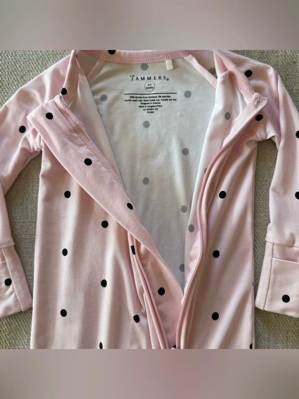 In My Jammers Blush Pink Polka Dot Zip 0–3 Months Bamboo Viscose Baby Sleeper